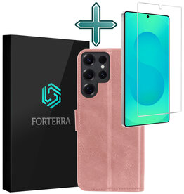 Forterra Forterra Samsung Galaxy S25 Ultra Hoesje Bookcase Met Screenprotector - Rose Goud