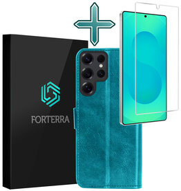 Forterra Forterra Samsung Galaxy S25 Ultra Hoesje Bookcase Met Screenprotector - Turquoise