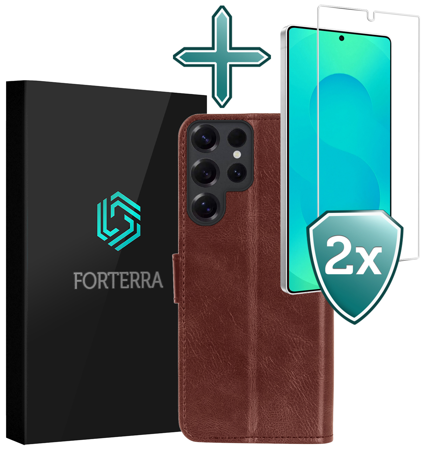 Forterra Forterra Samsung Galaxy S25 Ultra Hoesje Bookcase Met 2x Screenprotector - Bruin