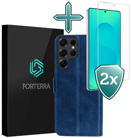 Forterra Forterra Samsung Galaxy S25 Ultra Hoesje Bookcase Met 2x Screenprotector - Donkerblauw