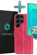 Forterra Forterra Samsung Galaxy S25 Ultra Hoesje Bookcase Met 2x Screenprotector - Donkerroze