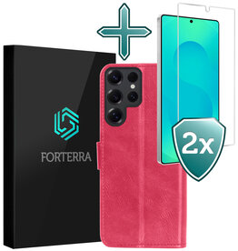Forterra Forterra Samsung Galaxy S25 Ultra Hoesje Bookcase Met 2x Screenprotector - Donkerroze