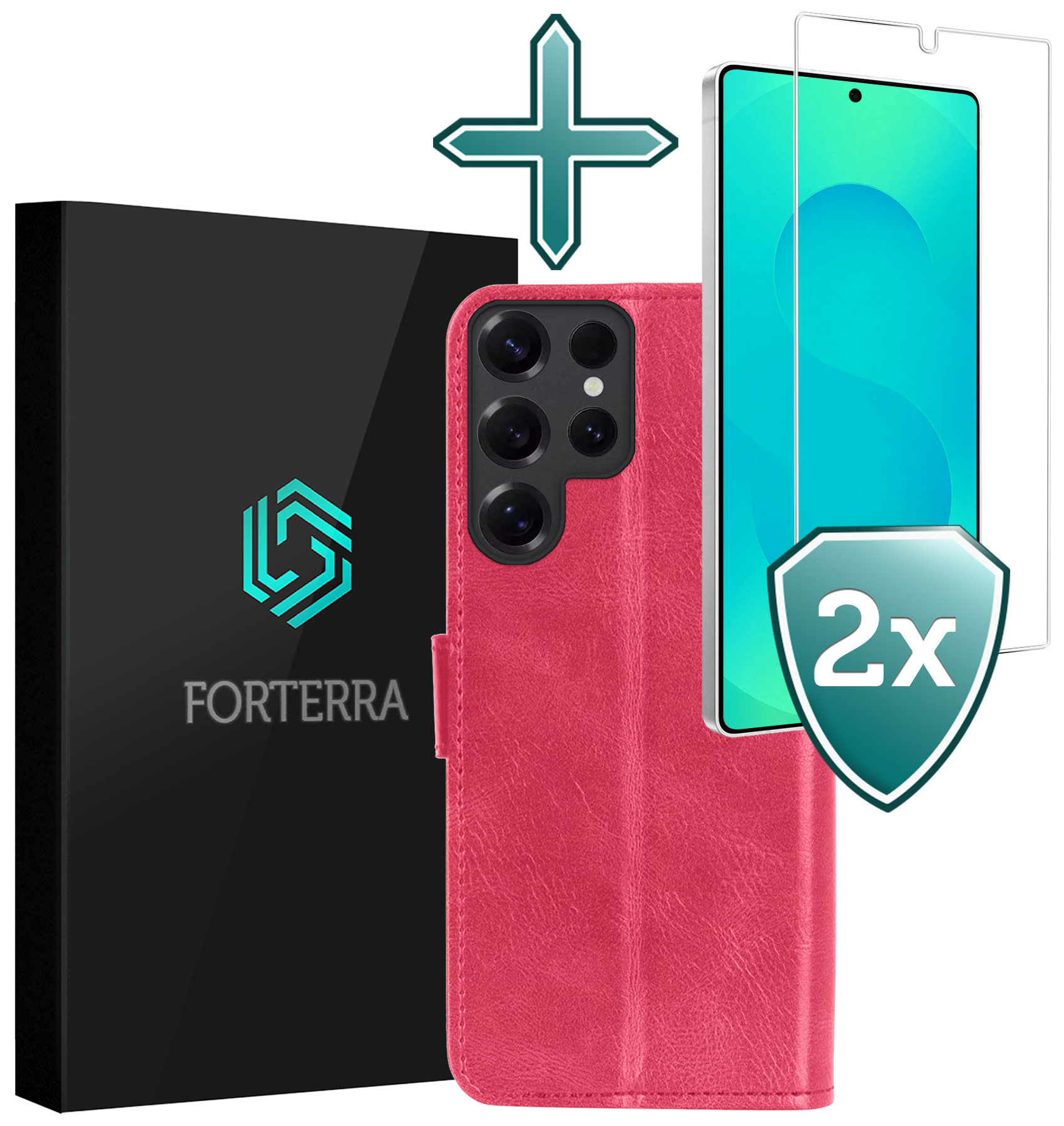 Forterra Forterra Samsung Galaxy S25 Ultra Hoesje Bookcase Met 2x Screenprotector - Donkerroze