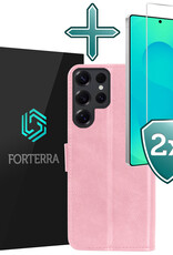 Forterra Forterra Samsung Galaxy S25 Ultra Hoesje Bookcase Met 2x Screenprotector - Lichtroze