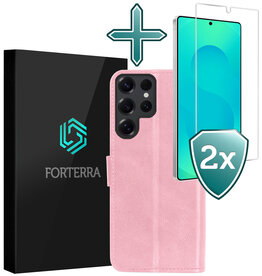 Forterra Forterra Samsung Galaxy S25 Ultra Hoesje Bookcase Met 2x Screenprotector - Lichtroze