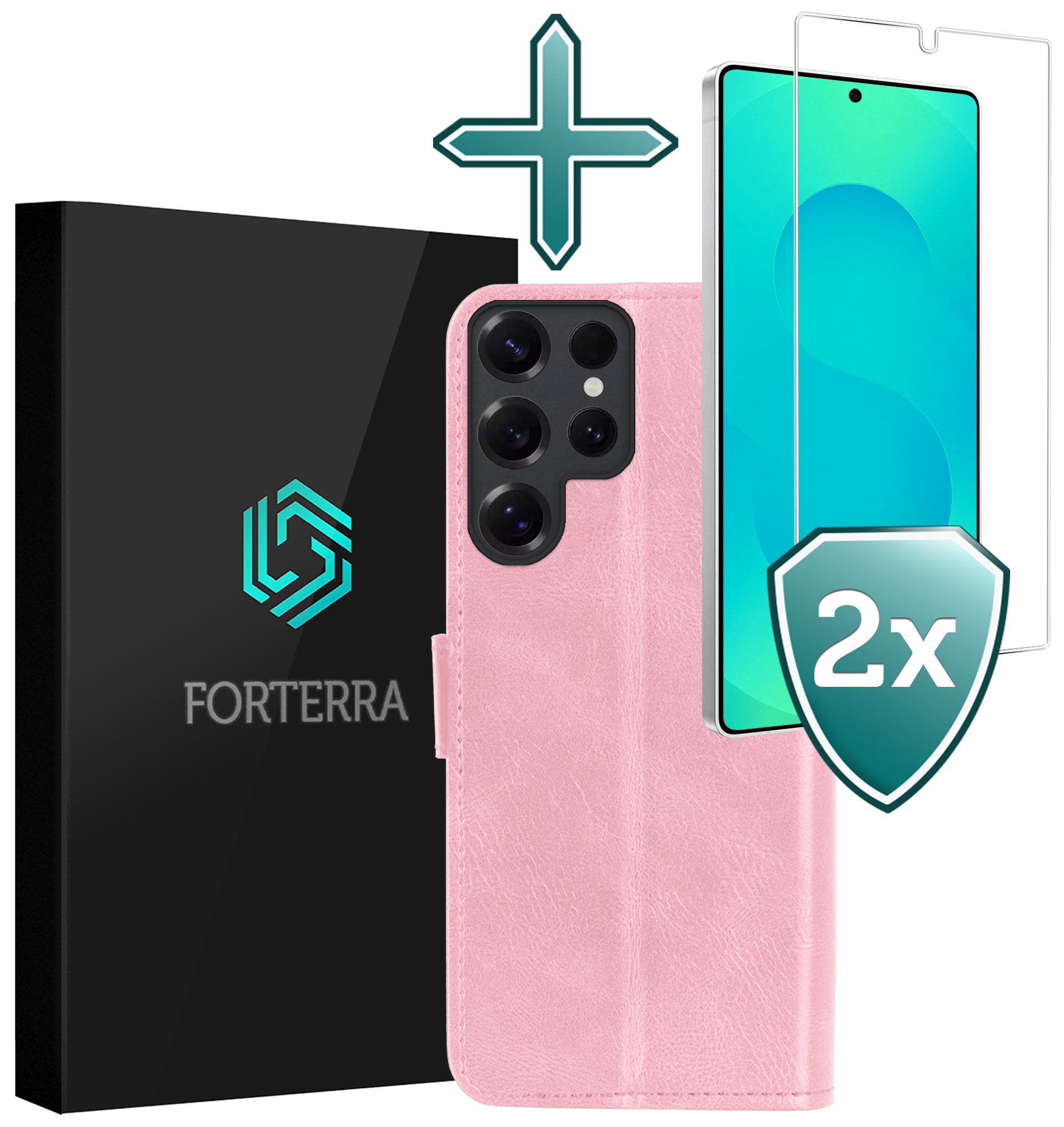 Forterra Forterra Samsung Galaxy S25 Ultra Hoesje Bookcase Met 2x Screenprotector - Lichtroze