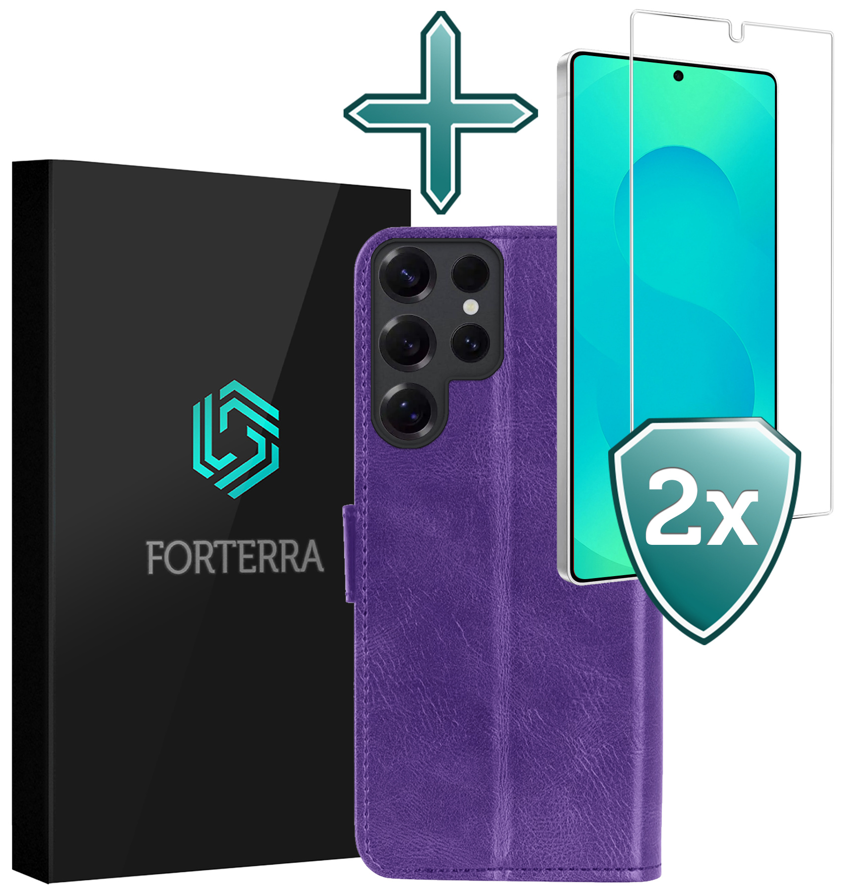 Forterra Forterra Samsung Galaxy S25 Ultra Hoesje Bookcase Met 2x Screenprotector - Paars