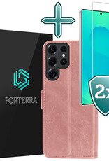Forterra Forterra Samsung Galaxy S25 Ultra Hoesje Bookcase Met 2x Screenprotector - Rose Goud
