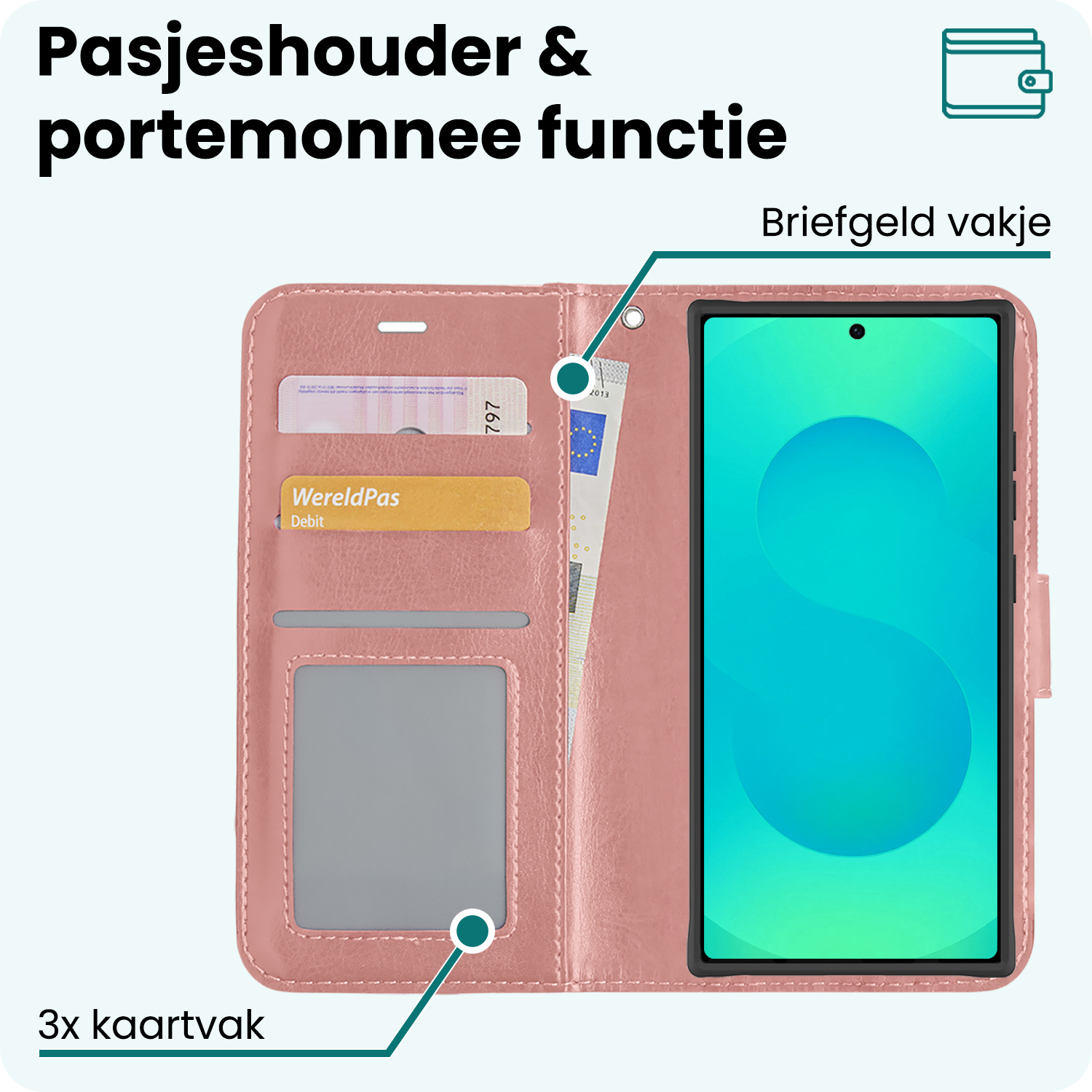 Forterra Forterra Samsung Galaxy S25 Ultra Hoesje Bookcase Met 2x Screenprotector - Rose Goud