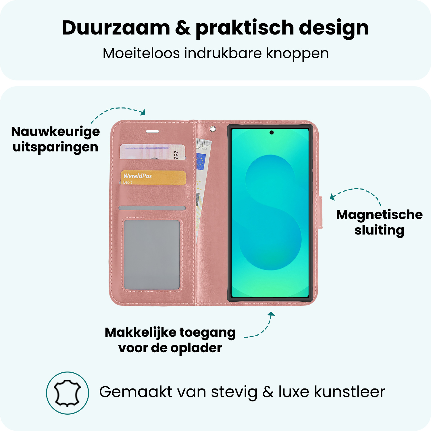 Forterra Forterra Samsung Galaxy S25 Ultra Hoesje Bookcase Met 2x Screenprotector - Rose Goud
