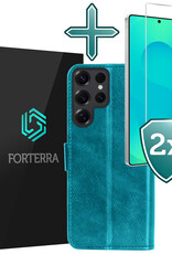 Forterra Forterra Samsung Galaxy S25 Ultra Hoesje Bookcase Met 2x Screenprotector - Turquoise