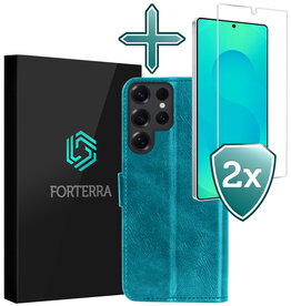 Forterra Forterra Samsung Galaxy S25 Ultra Hoesje Bookcase Met 2x Screenprotector - Turquoise