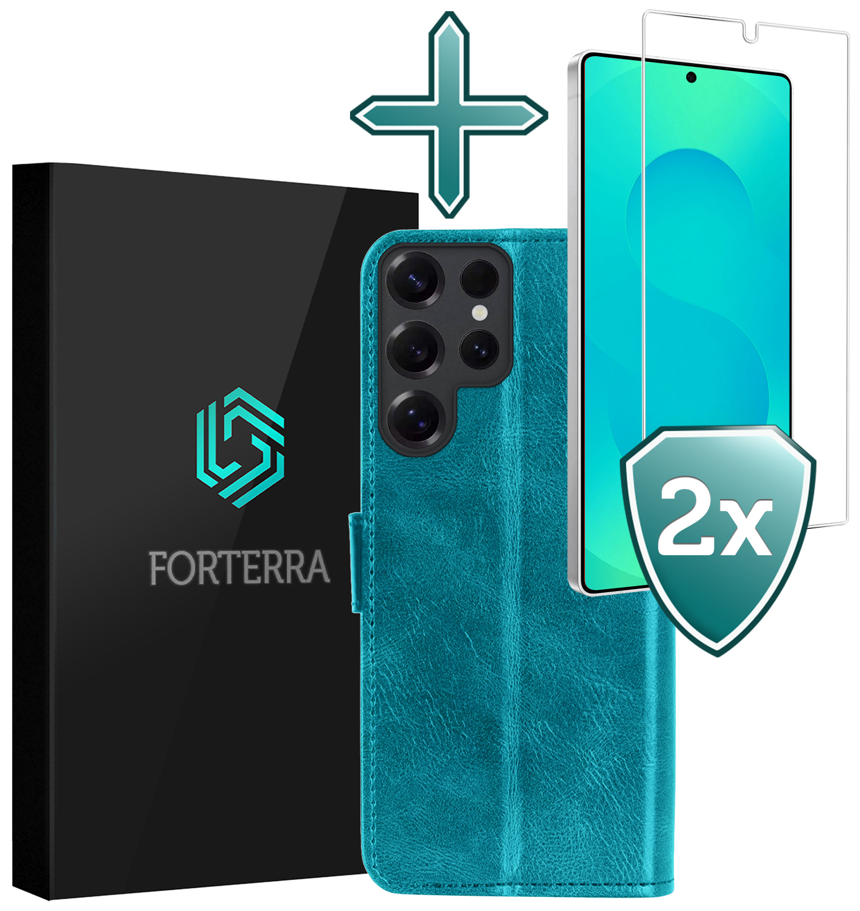 Forterra Forterra Samsung Galaxy S25 Ultra Hoesje Bookcase Met 2x Screenprotector - Turquoise