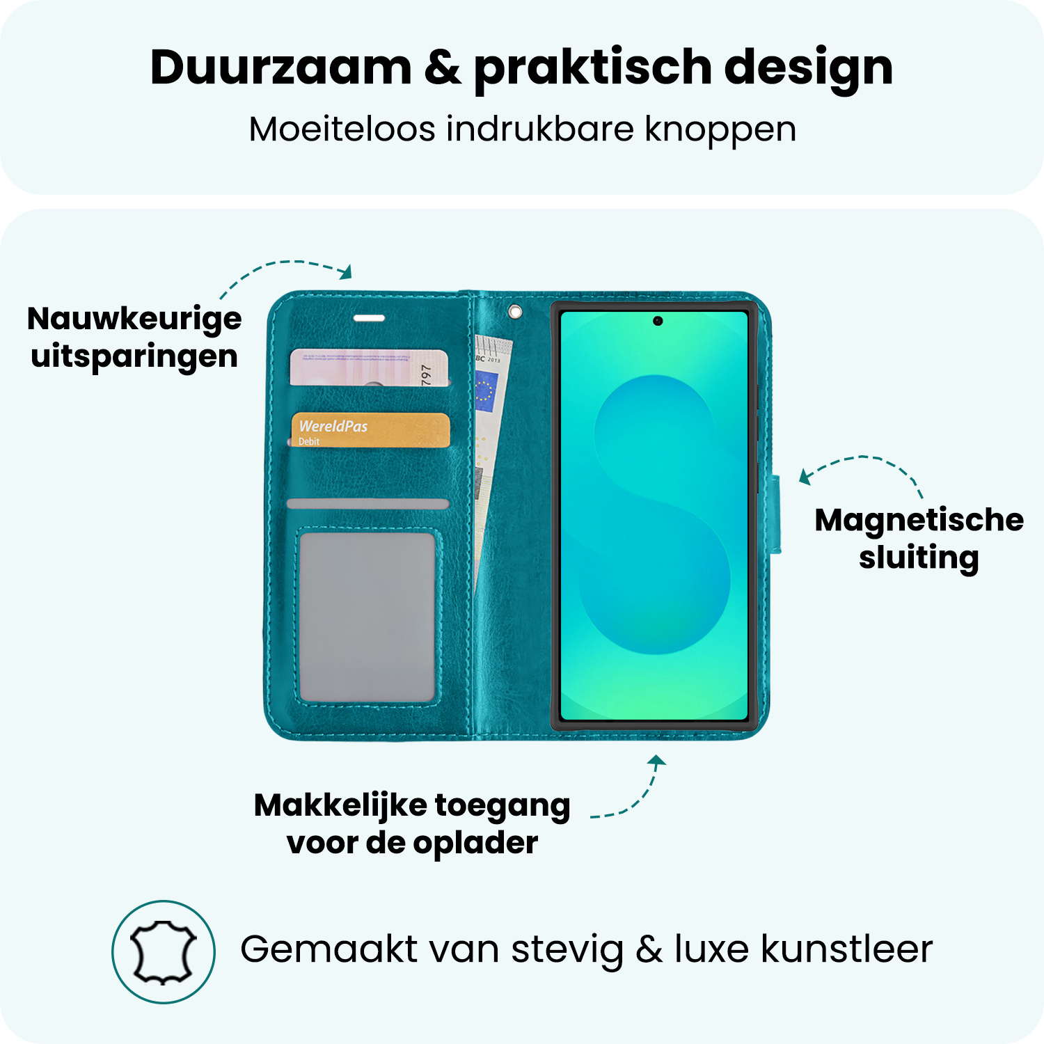 Forterra Forterra Samsung Galaxy S25 Ultra Hoesje Bookcase Met 2x Screenprotector - Turquoise