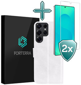Forterra Forterra Samsung Galaxy S25 Ultra Hoesje Bookcase Met 2x Screenprotector - Wit