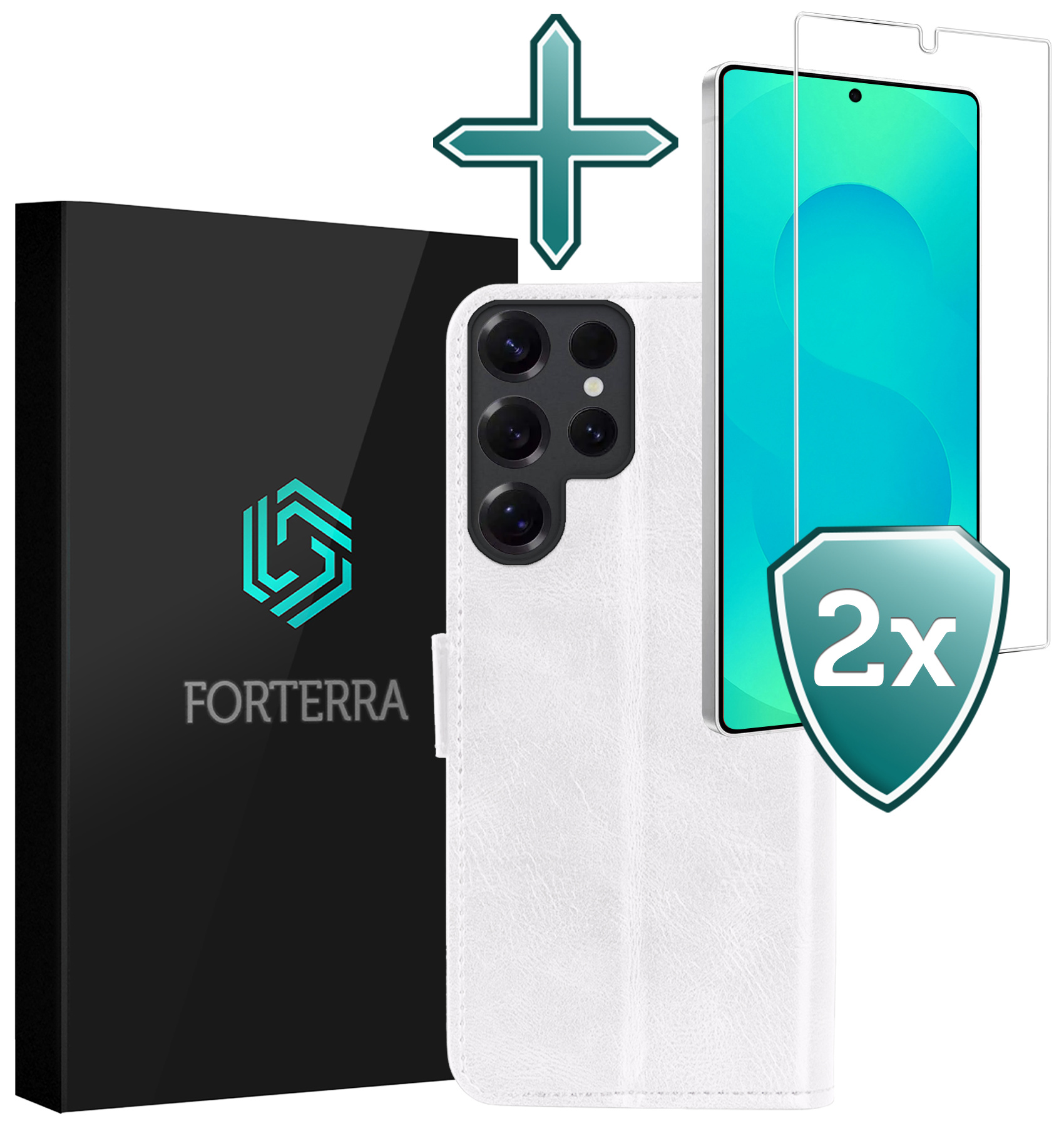 Forterra Forterra Samsung Galaxy S25 Ultra Hoesje Bookcase Met 2x Screenprotector - Wit