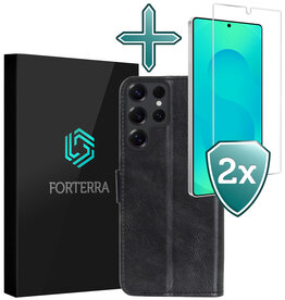Forterra Forterra Samsung Galaxy S25 Ultra Hoesje Bookcase Met 2x Screenprotector - Zwart