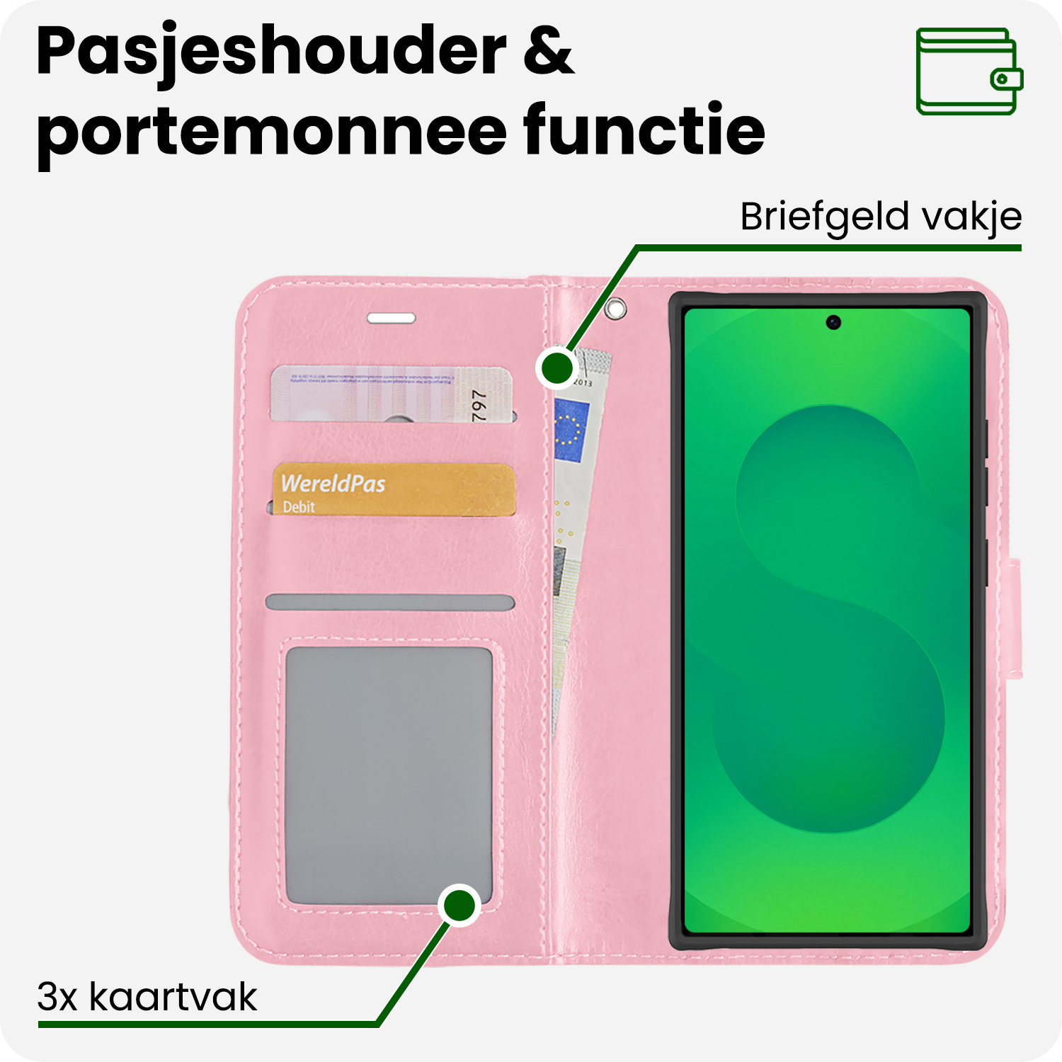 BASEY. BASEY. Samsung Galaxy S25 Ultra Hoesje Bookcase Met 2x Screenprotector - Lichtroze