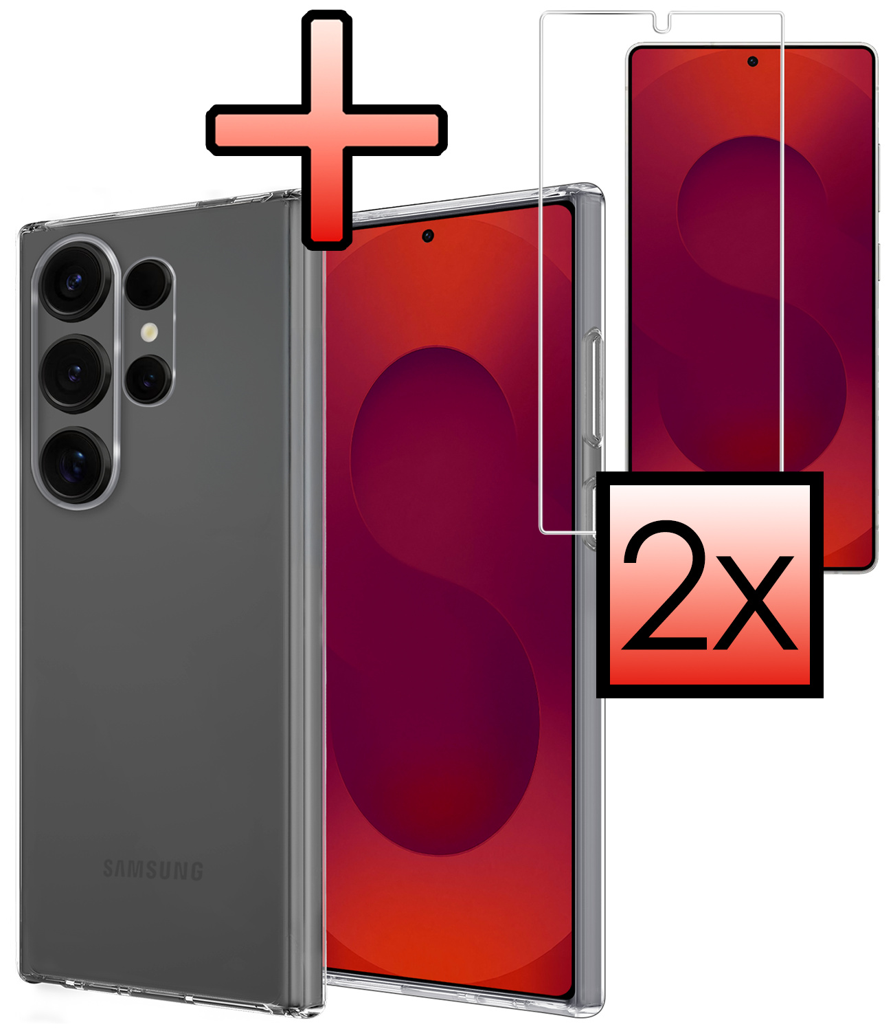 NoXx NoXx Samsung Galaxy S25 Ultra Hoesje Siliconen Met 2x Screenprotector - Transparant