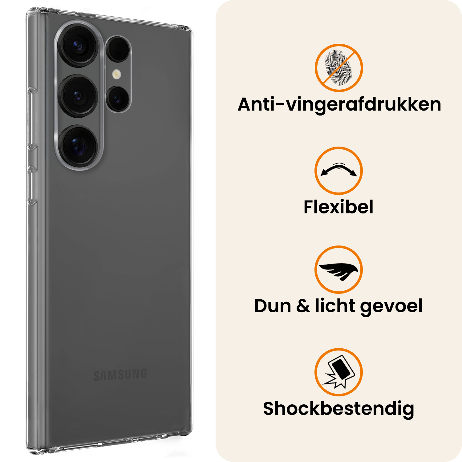 Nomfy Nomfy Samsung Galaxy S25 Ultra Hoesje Siliconen Met 2x Screenprotector - Transparant