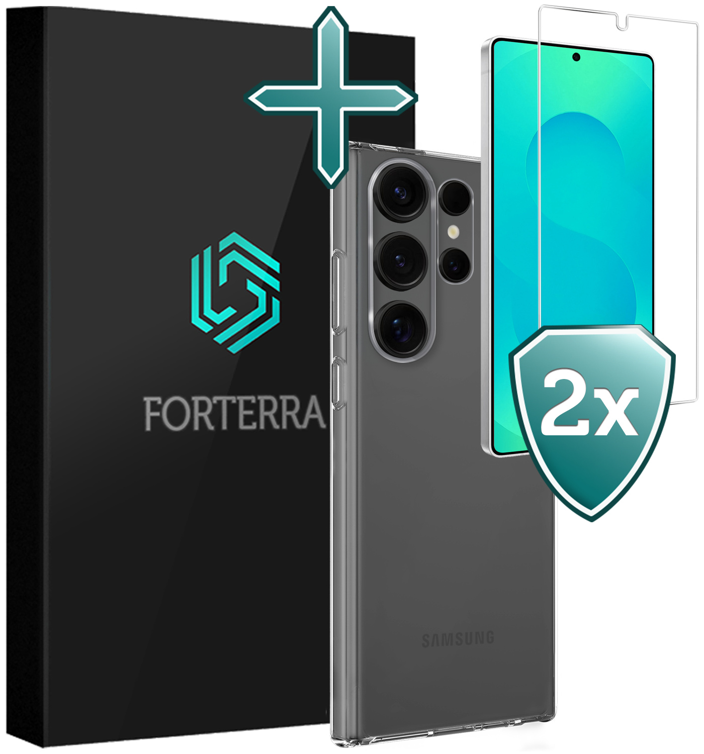 Forterra Forterra Samsung Galaxy S25 Ultra Hoesje Siliconen Met 2x Screenprotector - Transparant