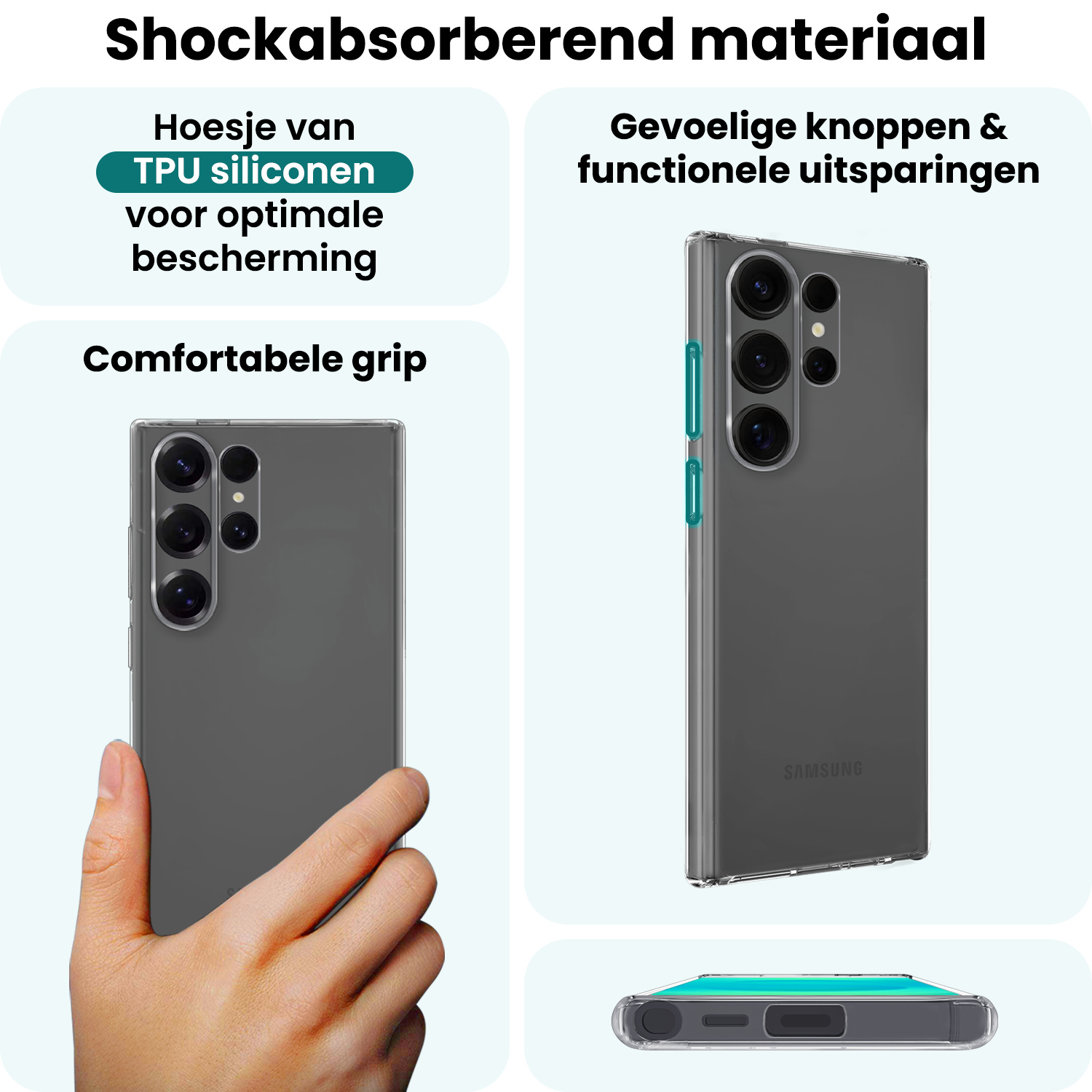 Forterra Forterra Samsung Galaxy S25 Ultra Hoesje Siliconen Met 2x Screenprotector - Transparant