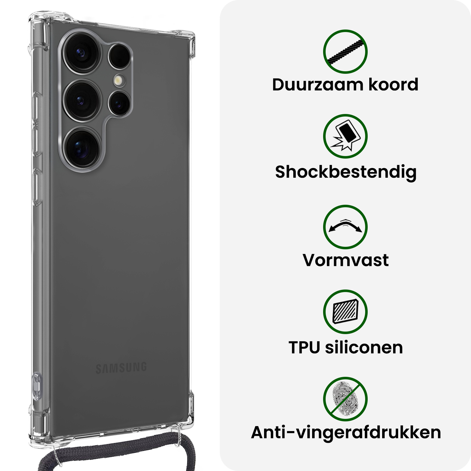 BASEY. BASEY. Samsung Galaxy S25 Ultra Hoesje Transparant Shockproof Met Zwart Koord