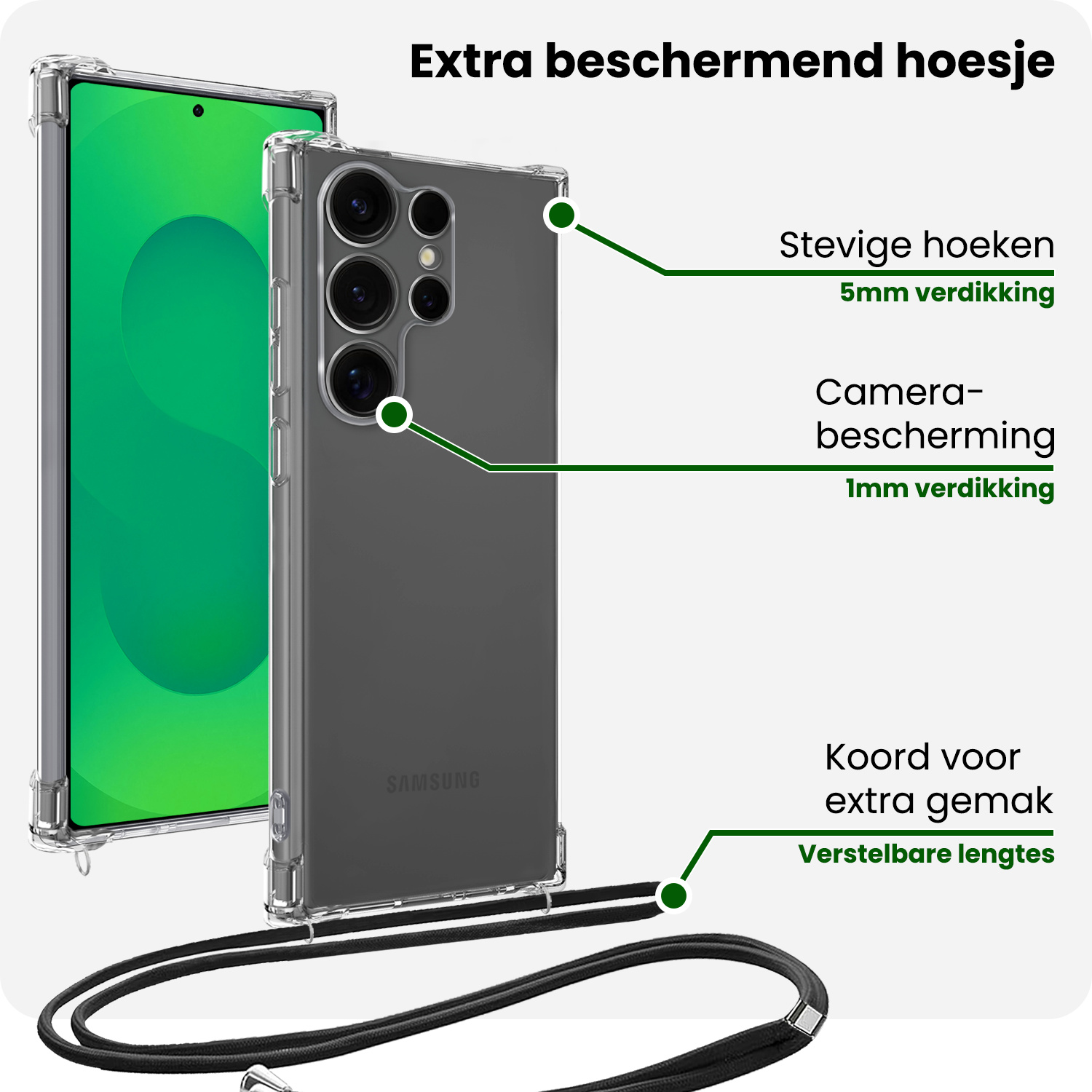 BASEY. BASEY. Samsung Galaxy S25 Ultra Hoesje Transparant Shockproof Met Zwart Koord