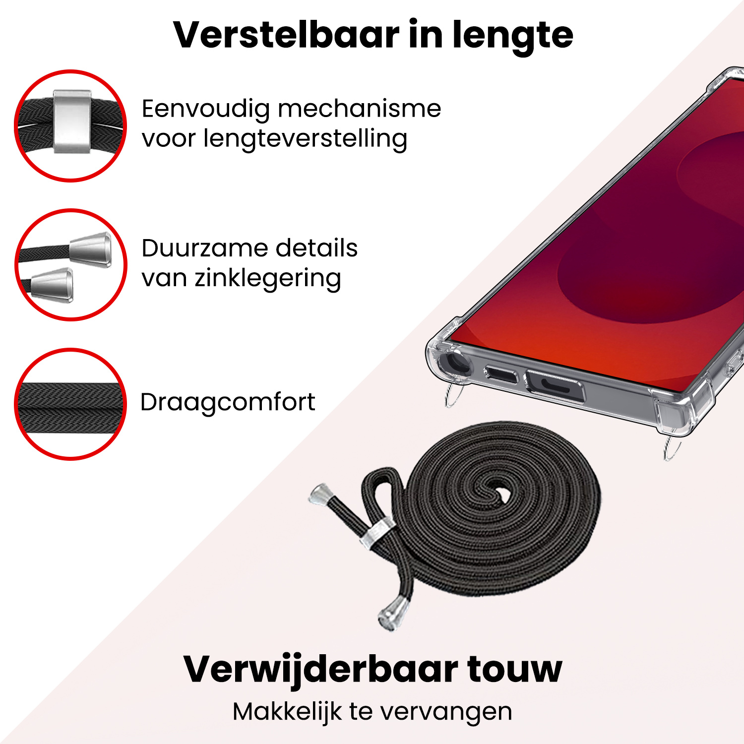 NoXx NoXx Samsung Galaxy S25 Ultra Hoesje Transparant Shockproof Met Zwart Koord
