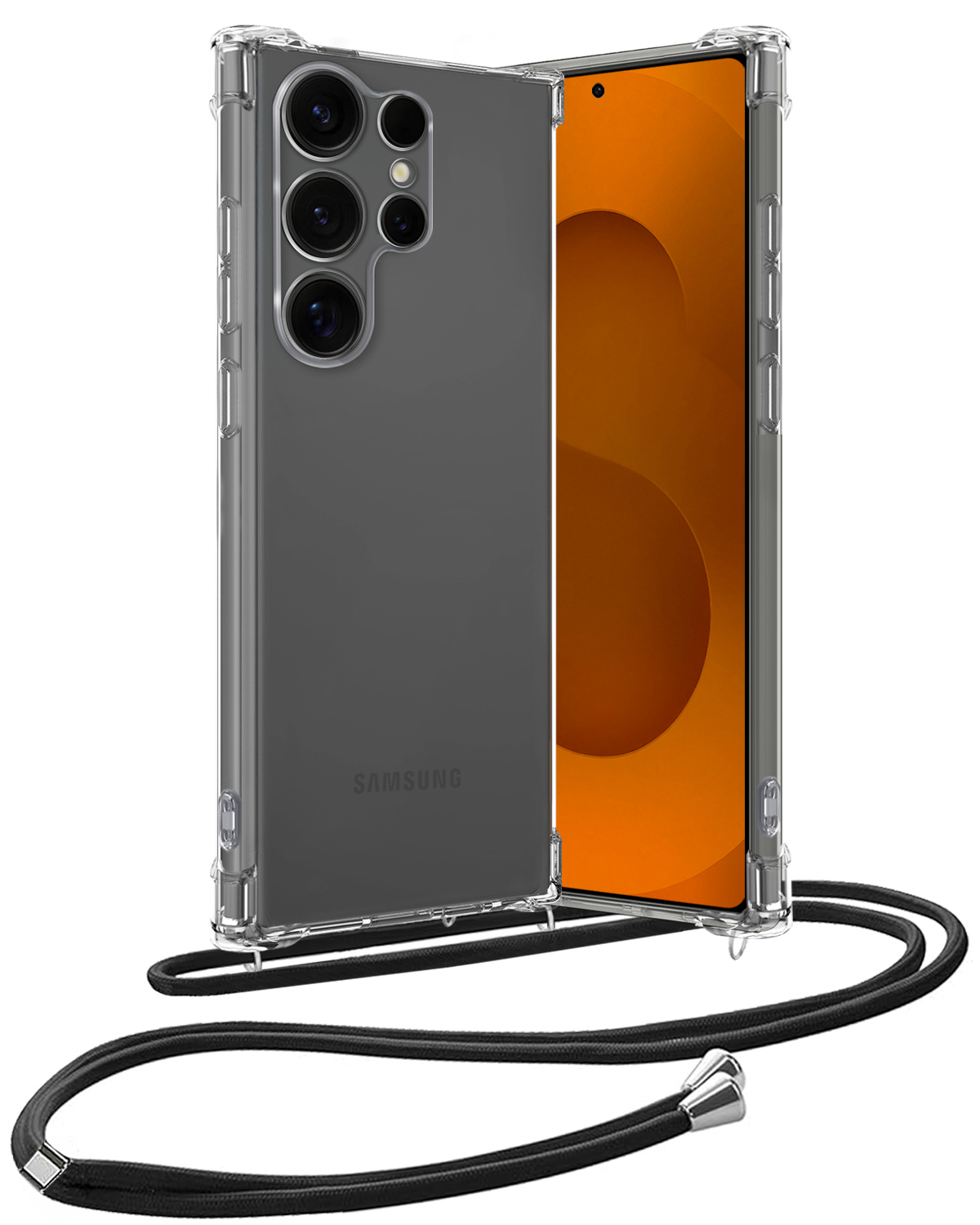 Nomfy Nomfy Samsung Galaxy S25 Ultra Hoesje Transparant Shockproof Met Zwart Koord