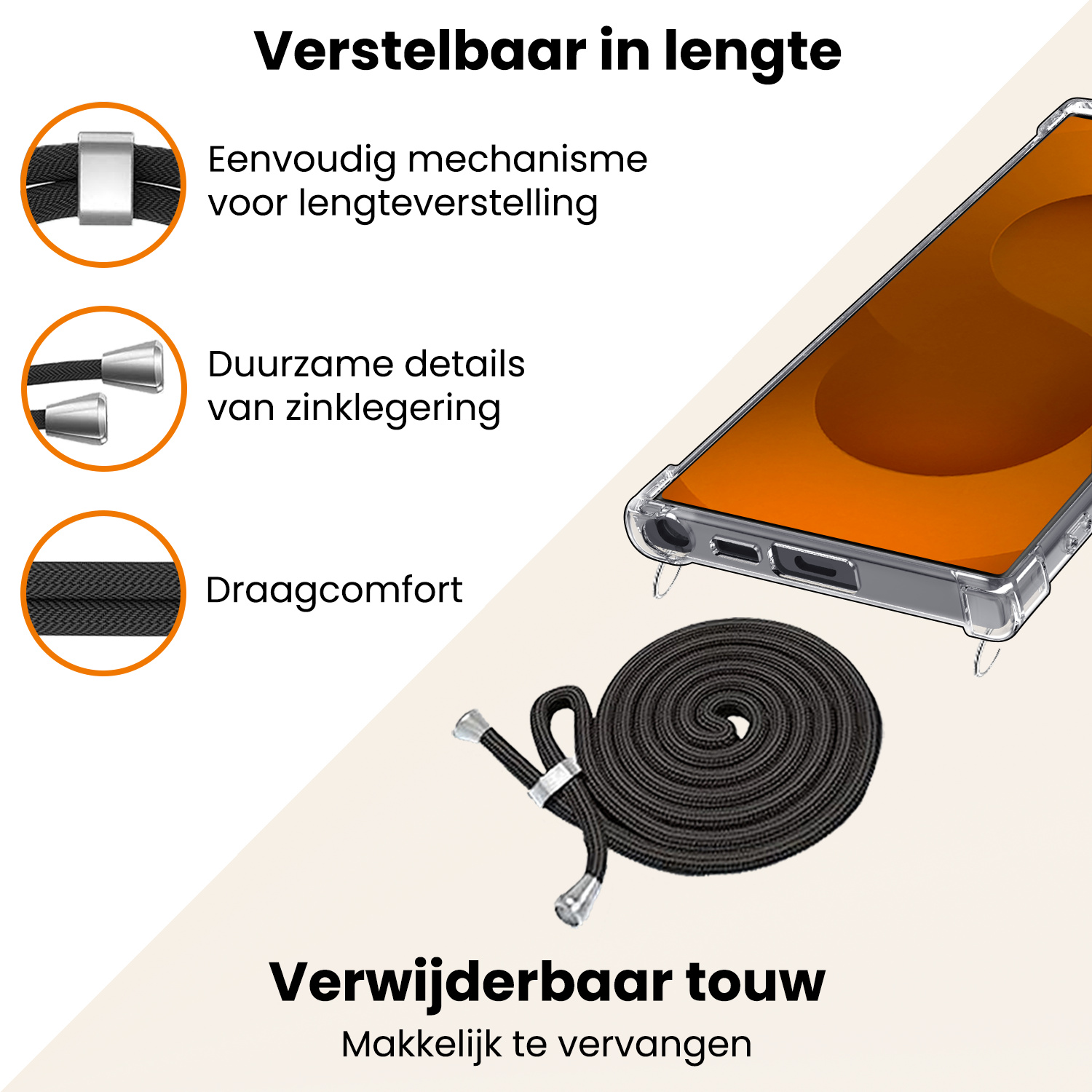 Nomfy Nomfy Samsung Galaxy S25 Ultra Hoesje Transparant Shockproof Met Zwart Koord