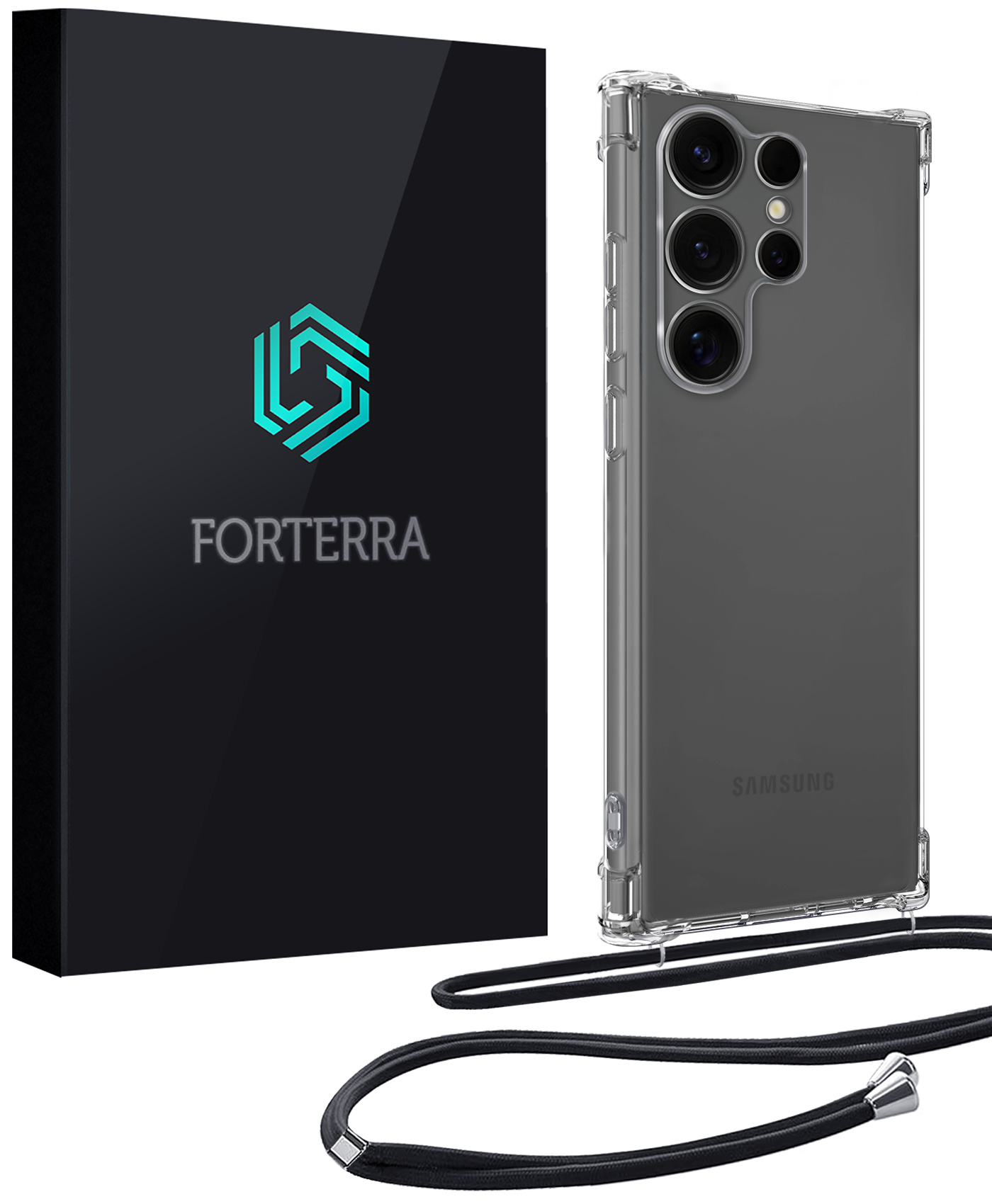 Forterra Forterra Samsung Galaxy S25 Ultra Hoesje Transparant Shockproof Met Zwart Koord