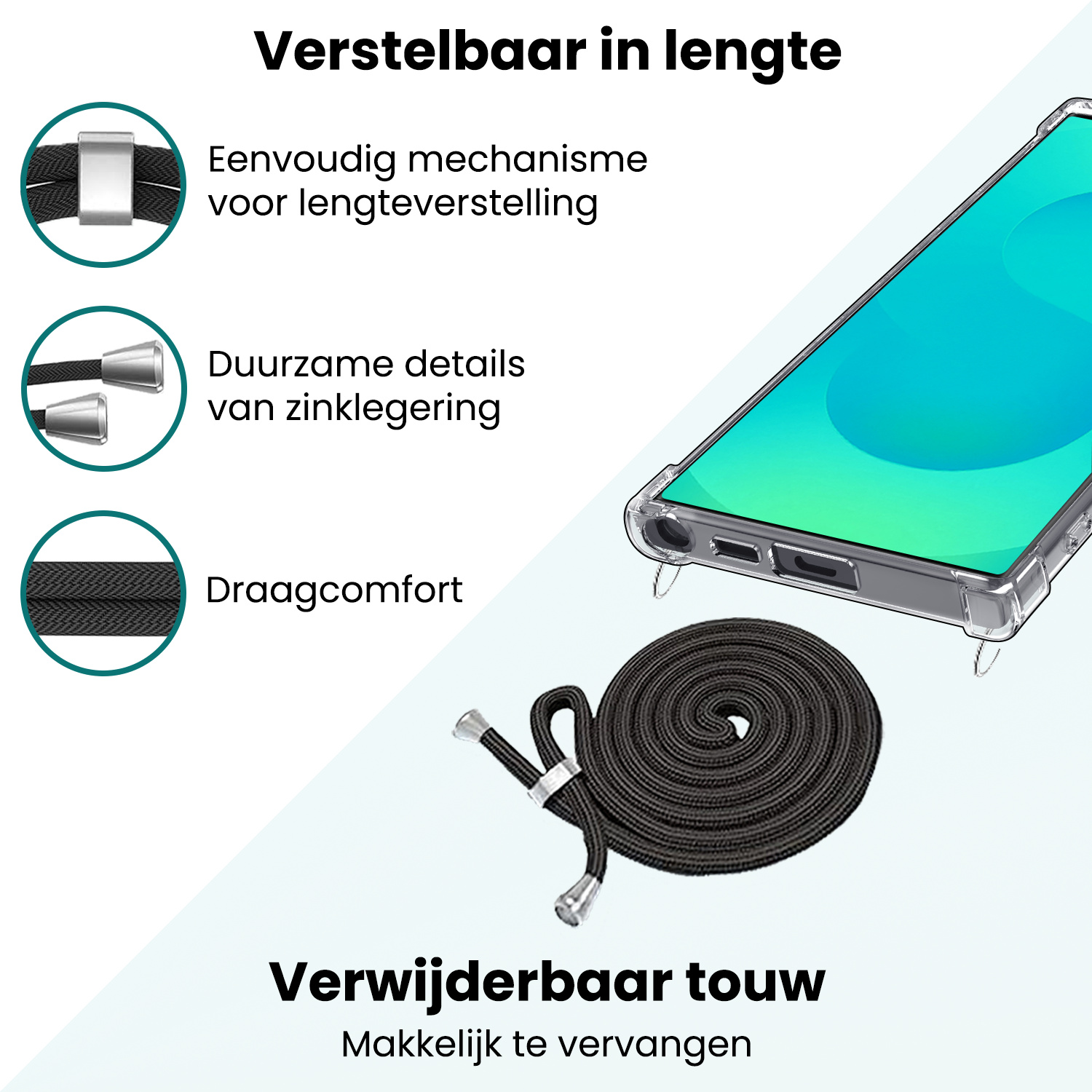 Forterra Forterra Samsung Galaxy S25 Ultra Hoesje Transparant Shockproof Met Zwart Koord