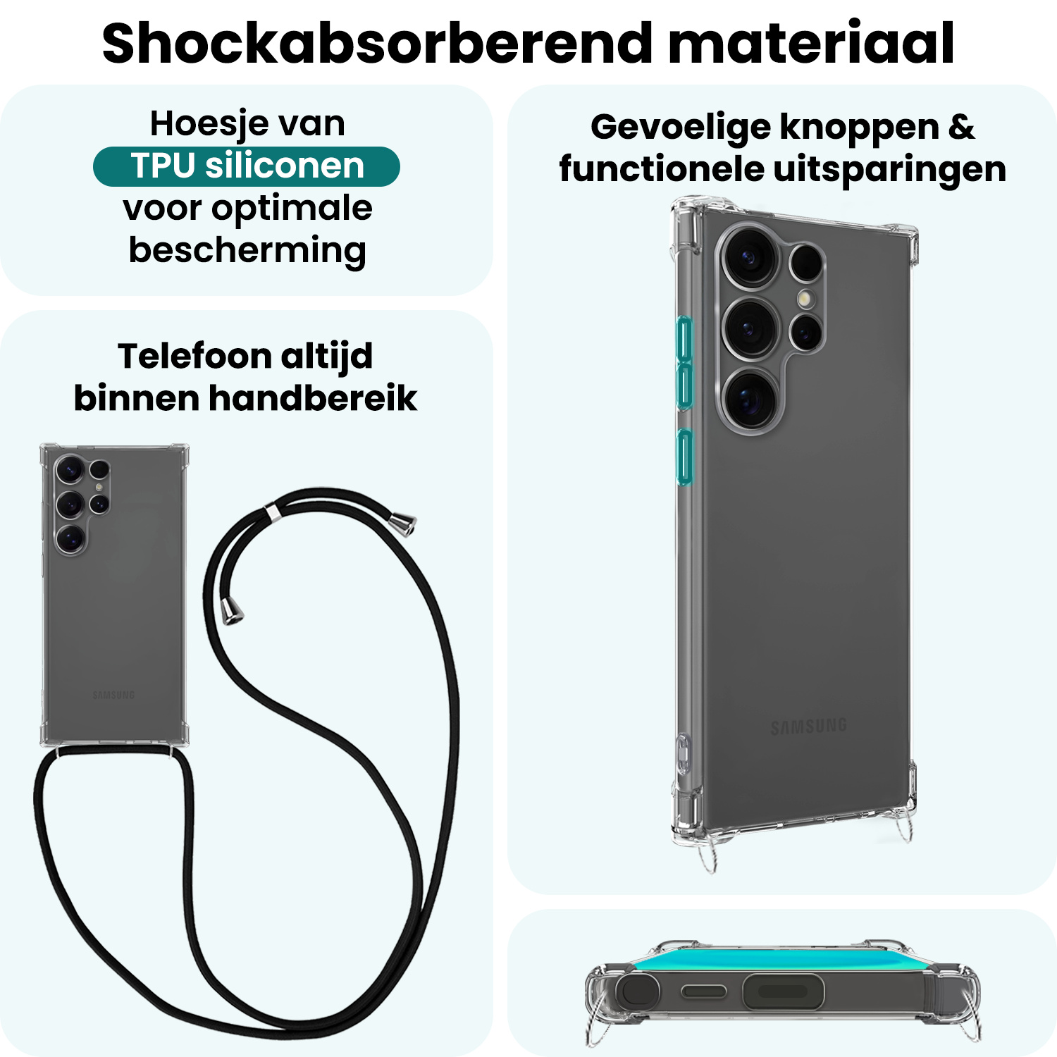 Forterra Forterra Samsung Galaxy S25 Ultra Hoesje Transparant Shockproof Met Zwart Koord