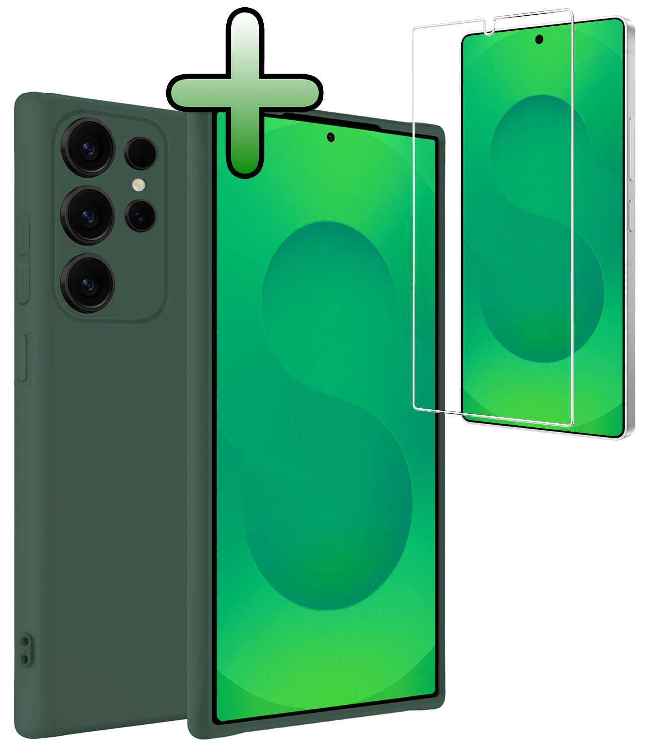 BASEY. BASEY. Samsung Galaxy S25 Ultra Hoesje Siliconen Met Screenprotector - Donkergroen