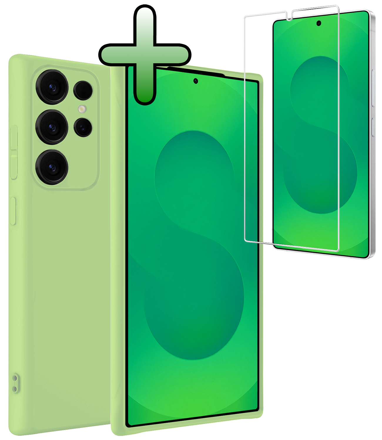 BASEY. BASEY. Samsung Galaxy S25 Ultra Hoesje Siliconen Met Screenprotector - Groen