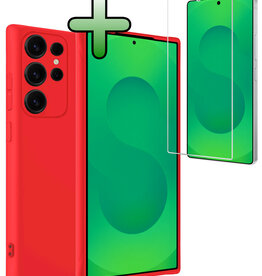 BASEY. BASEY. Samsung Galaxy S25 Ultra Hoesje Siliconen Met Screenprotector - Rood