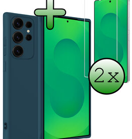 BASEY. BASEY. Samsung Galaxy S25 Ultra Hoesje Siliconen Met 2x Screenprotector - Donkerblauw