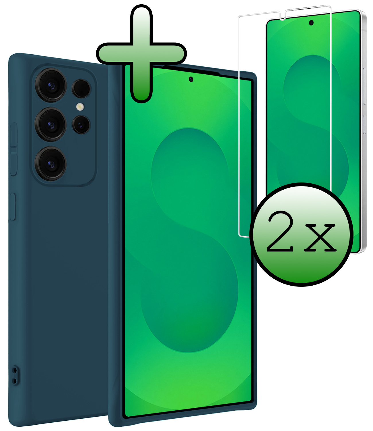 BASEY. BASEY. Samsung Galaxy S25 Ultra Hoesje Siliconen Met 2x Screenprotector - Donkerblauw