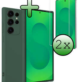 BASEY. BASEY. Samsung Galaxy S25 Ultra Hoesje Siliconen Met 2x Screenprotector - Donkergroen