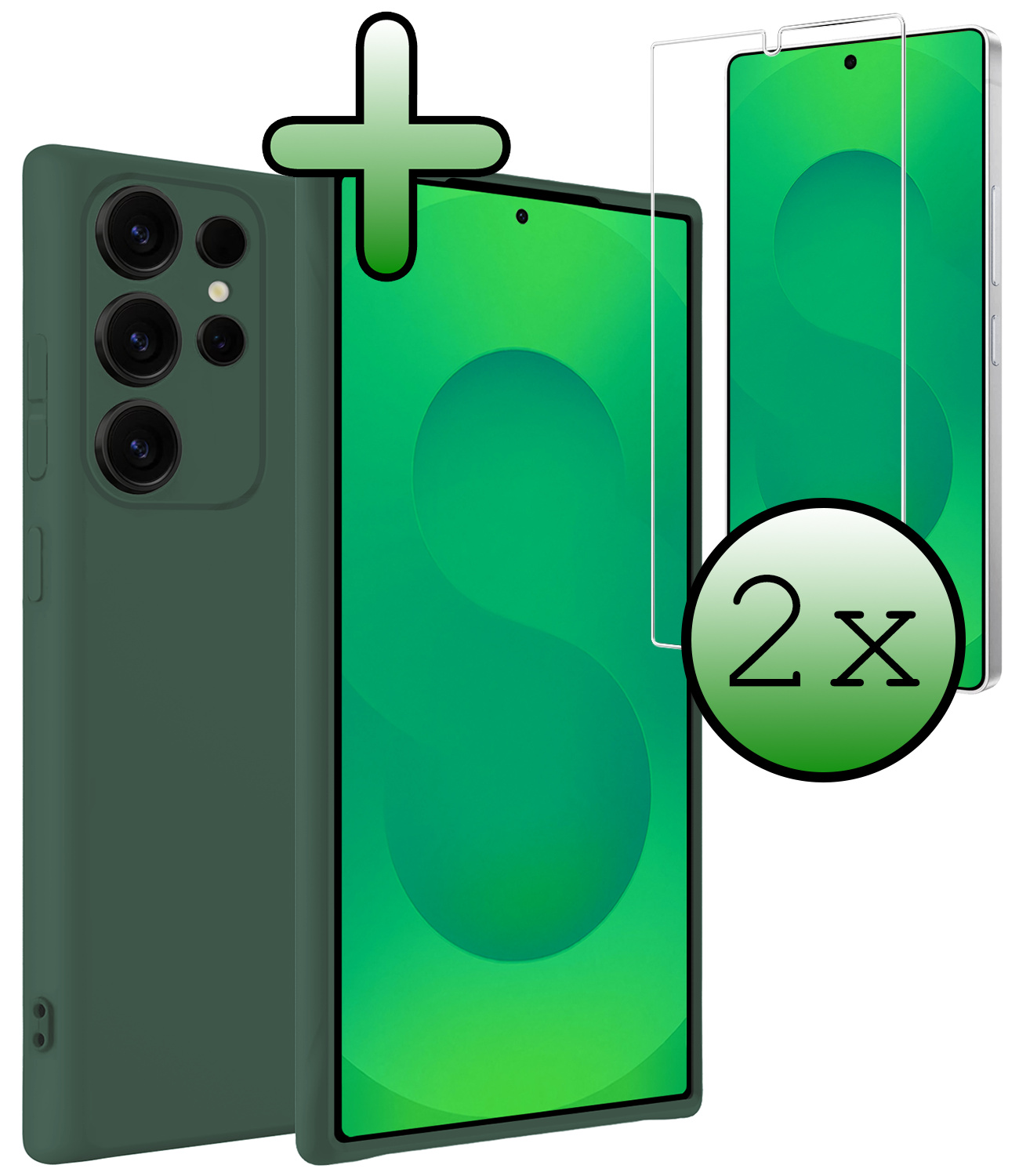 BASEY. BASEY. Samsung Galaxy S25 Ultra Hoesje Siliconen Met 2x Screenprotector - Donkergroen