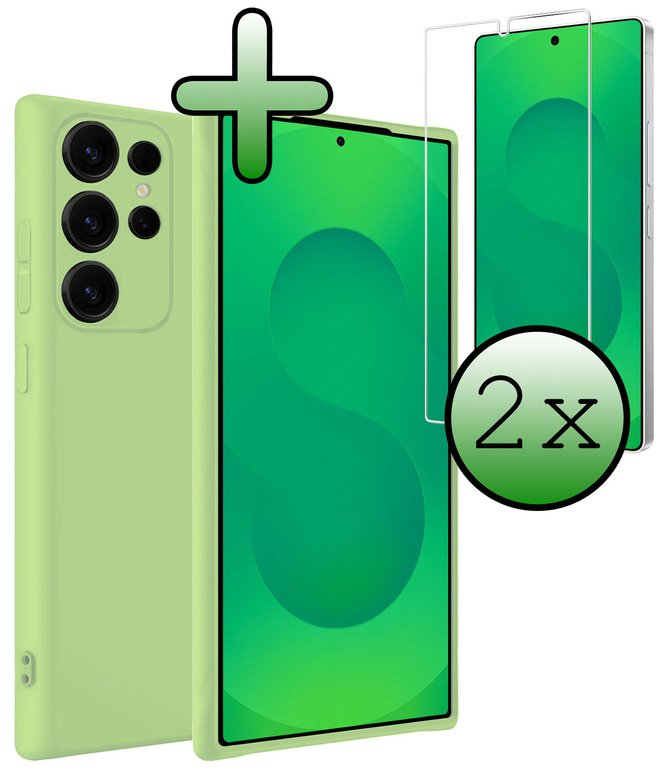 BASEY. BASEY. Samsung Galaxy S25 Ultra Hoesje Siliconen Met 2x Screenprotector - Groen