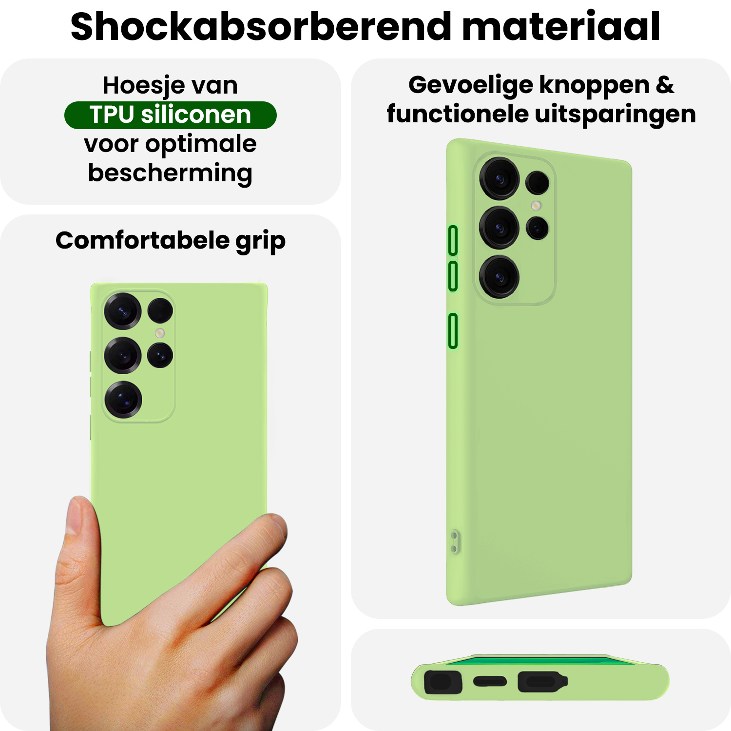 BASEY. BASEY. Samsung Galaxy S25 Ultra Hoesje Siliconen Met 2x Screenprotector - Groen