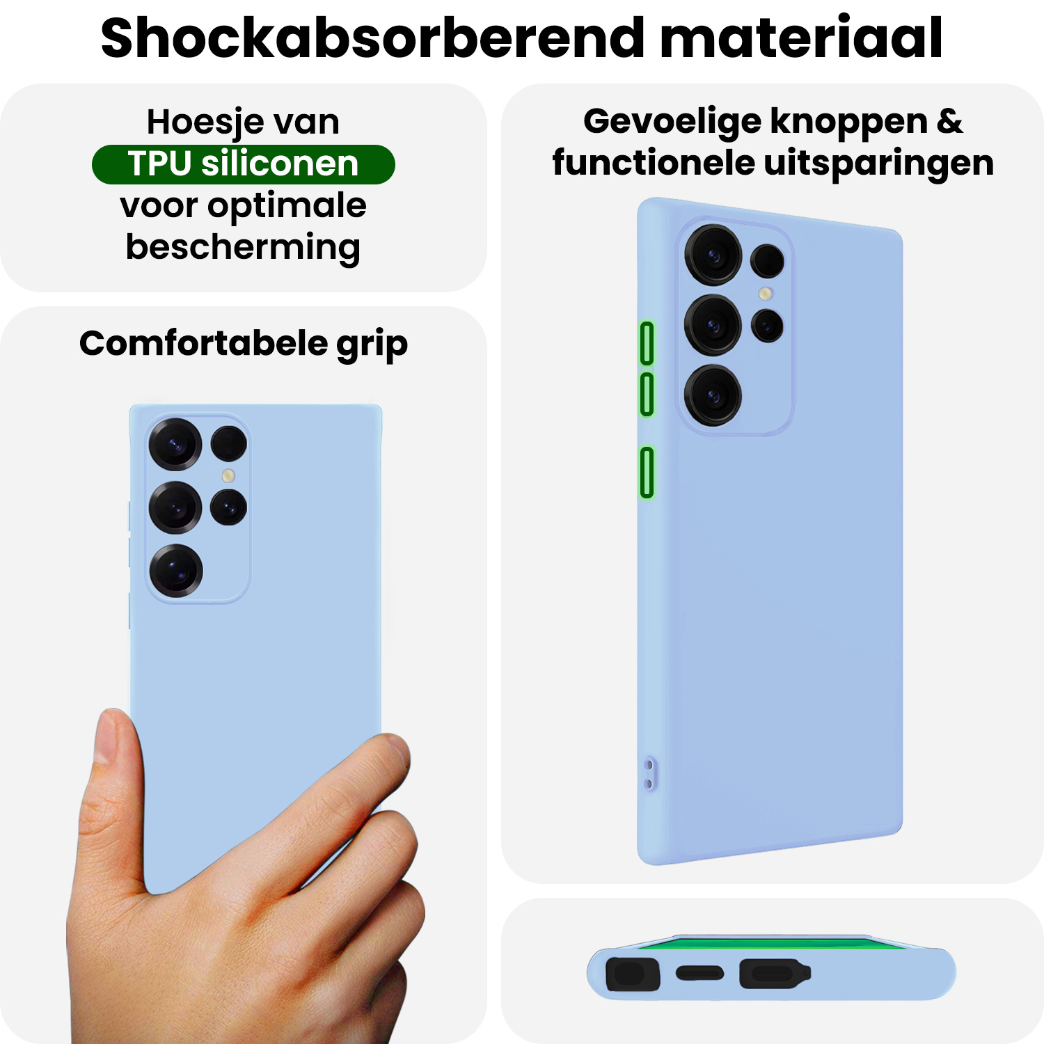 BASEY. BASEY. Samsung Galaxy S25 Ultra Hoesje Siliconen Met 2x Screenprotector - Lichtblauw