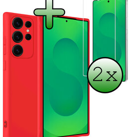 BASEY. BASEY. Samsung Galaxy S25 Ultra Hoesje Siliconen Met 2x Screenprotector - Rood
