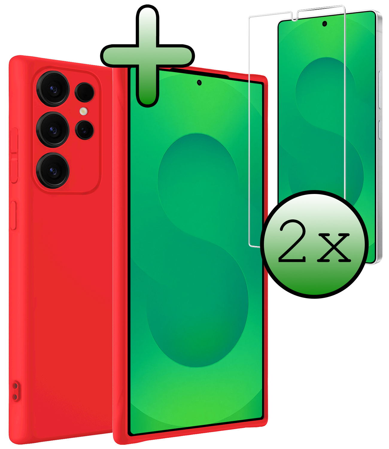 BASEY. BASEY. Samsung Galaxy S25 Ultra Hoesje Siliconen Met 2x Screenprotector - Rood