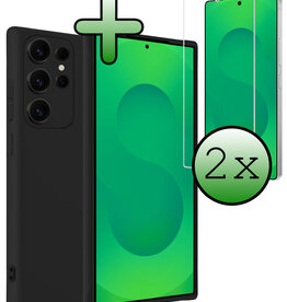 BASEY. BASEY. Samsung Galaxy S25 Ultra Hoesje Siliconen Met 2x Screenprotector - Zwart