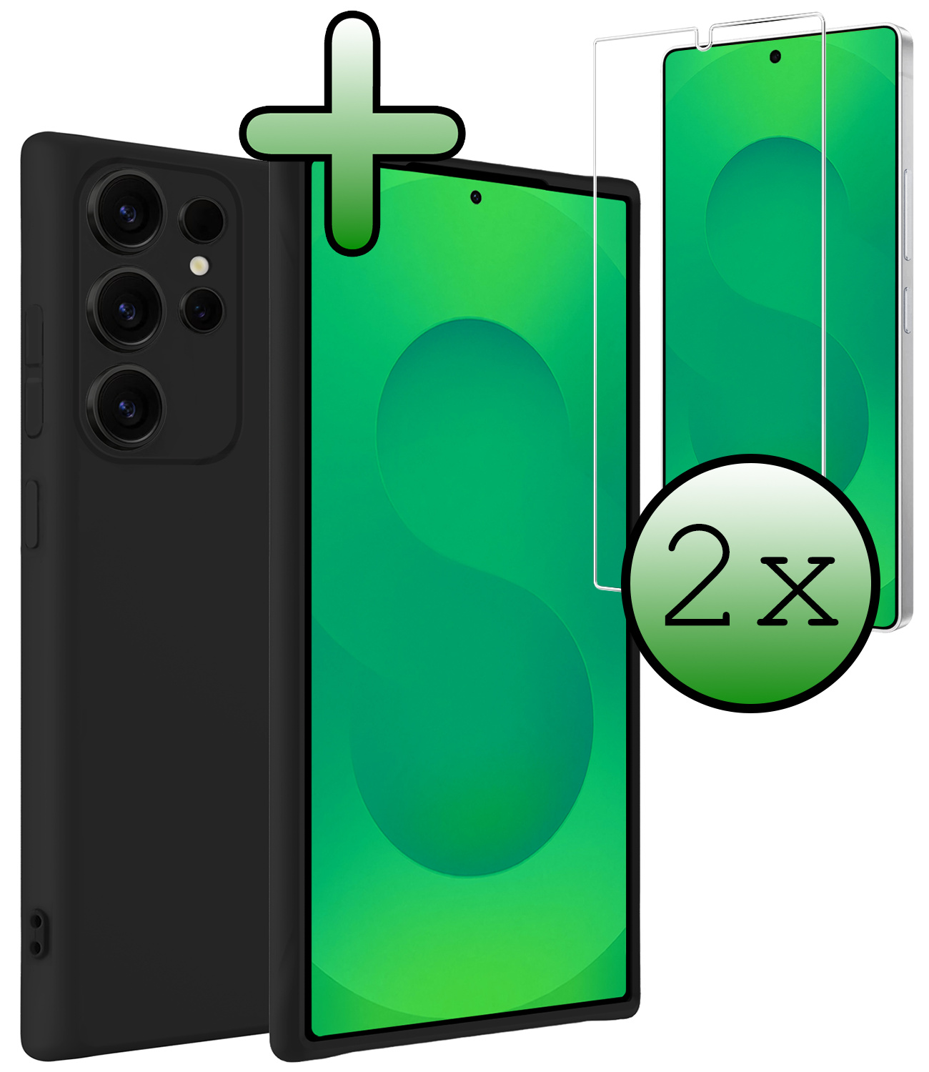 BASEY. BASEY. Samsung Galaxy S25 Ultra Hoesje Siliconen Met 2x Screenprotector - Zwart