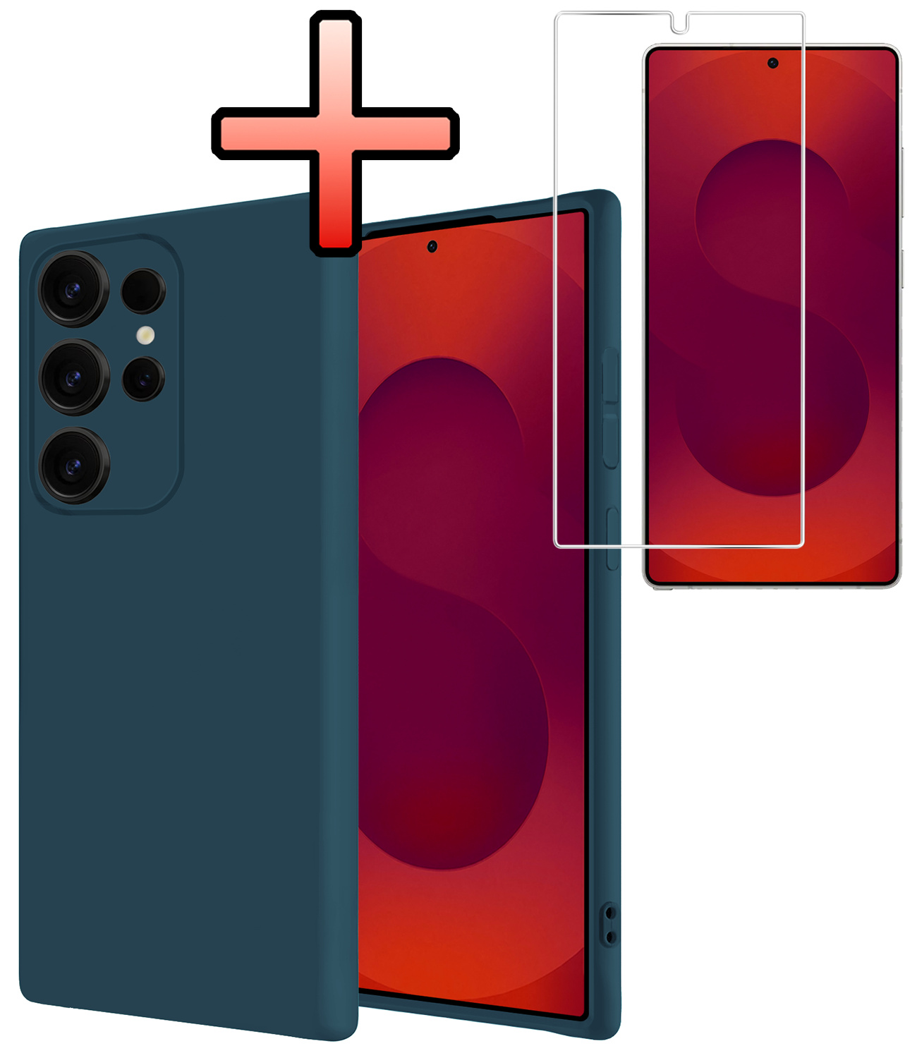 NoXx NoXx Samsung Galaxy S25 Ultra Hoesje Siliconen Met Screenprotector - Donkerblauw