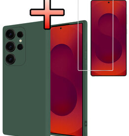 NoXx NoXx Samsung Galaxy S25 Ultra Hoesje Siliconen Met Screenprotector - Donkergroen